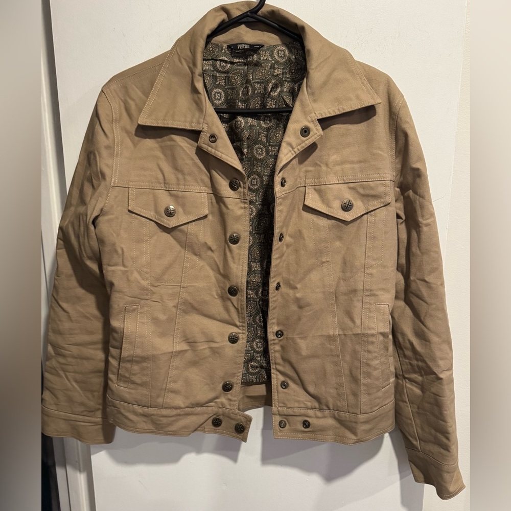 Gianfranco Ferre trucker canvas jacket blazer khaki tan moto unisex safari S/M